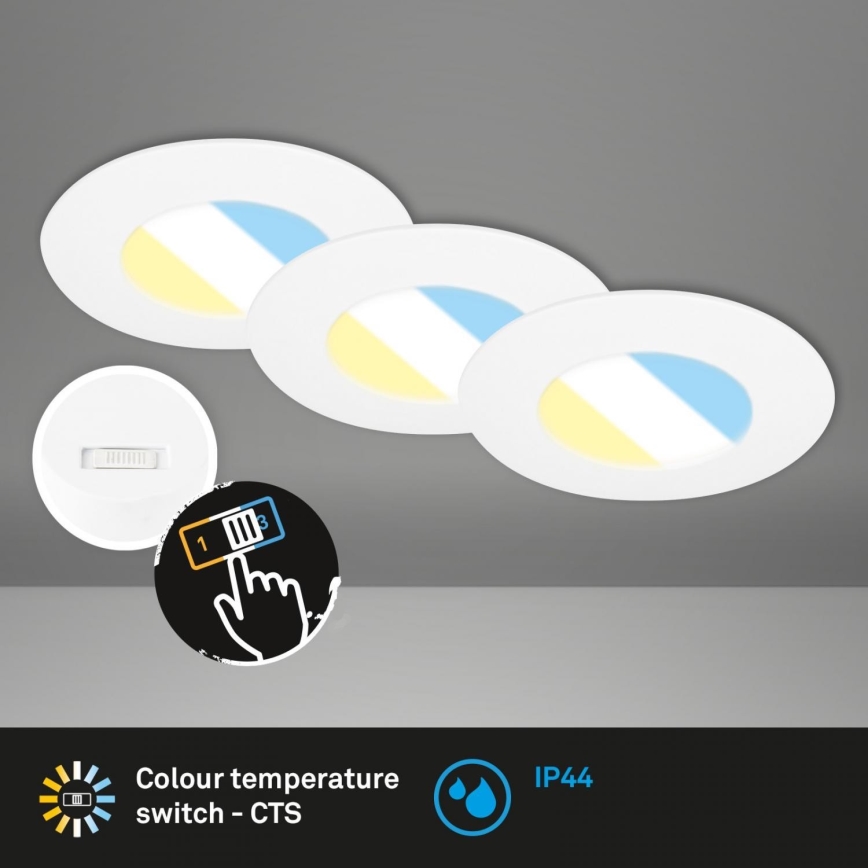 Briloner 7598036 - SET 3x LED-Einbauleuchte für Badezimmer LED/4,9W/230V IP44 2700/4000/6500K weiß