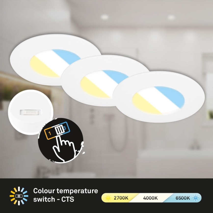 Briloner 7598036 - SET 3x LED-Einbauleuchte für Badezimmer LED/4,9W/230V IP44 2700/4000/6500K weiß