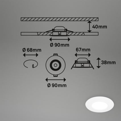Briloner 7598036 - SET 3x LED-Einbauleuchte für Badezimmer LED/4,9W/230V IP44 2700/4000/6500K weiß