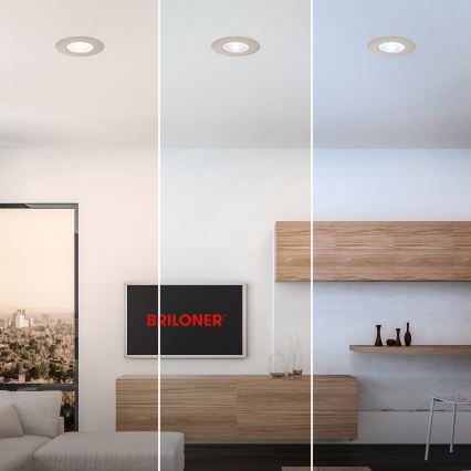 Briloner 7605032 - 3er-Set LED-Einbauleuchten für Badezimmer, LED/4,9W/230V, 2700/4000/6500K, IP44, matt-chrom
