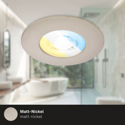 Briloner 7605032 - 3er-Set LED-Einbauleuchten für Badezimmer, LED/4,9W/230V, 2700/4000/6500K, IP44, matt-chrom