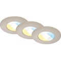 Briloner 7605032 - 3er-Set LED-Einbauleuchten für Badezimmer, LED/4,9W/230V, 2700/4000/6500K, IP44, matt-chrom