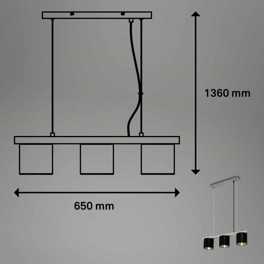 Briloner - Hängeleuchte an Schnur LURI 3xE14/25W/230V Gummibaum