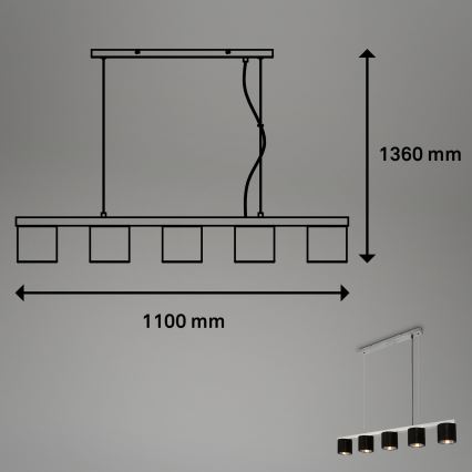 Briloner - Hängeleuchte an Schnur LURI 5xE14/25W/230V Gummibaum