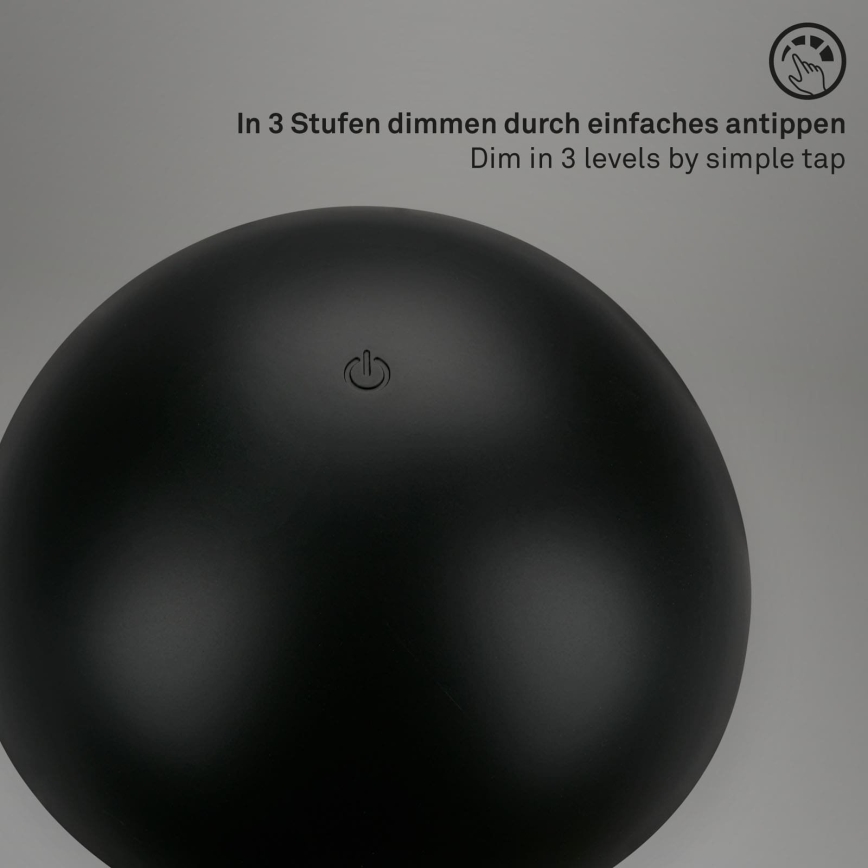 Briloner - Dimmbare, wiederaufladbare Touch-Außen-Tischlampe LED/2,6W/5V 3000K IP44 2000 mAh schwarz