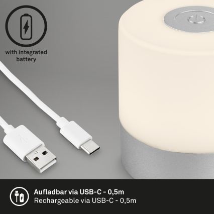 Briloner - LED, dimmbar, wiederaufladbar, Touch-Außen-Tischleuchte LED/2W/5V 2700K IP44 1200 mAh mattchrom