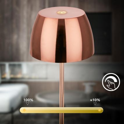 Briloner - MINI-LED-Außen-Tischlampe, dimmbar, wiederaufladbar, Touch-Bedienung, 2,5 W/5 V, IP44, 1800 mAh, kupferfarben