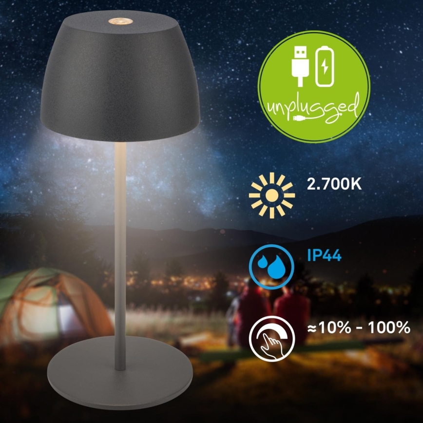 Briloner - LED, dimmbar, wiederaufladbar, mit Touch-Bedienung, Außen-Tischleuchte MINI LED/2,5W/5V IP44 1800 mAh Anthrazit