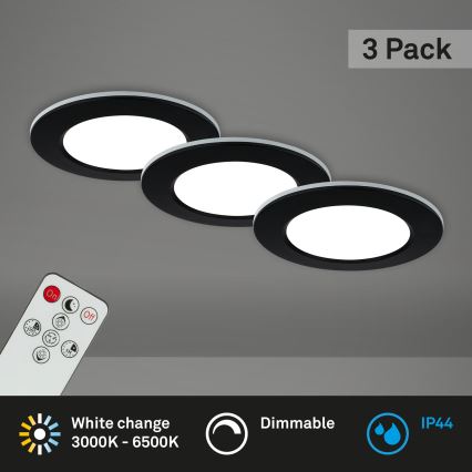 Briloner - SET 3x Dimmbare LED-Badezimmer-Einbauleuchte Leuchte LED/4,8W/230V 3000-6500K IP44 + Fernbedienung