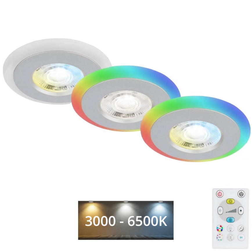 Briloner - SET 3x LED RGBW Dimmbare, abgehängte Badezimmer-Deckenleuchte LED/5W/230V 3000-6500K IP44 + Fernbedienung