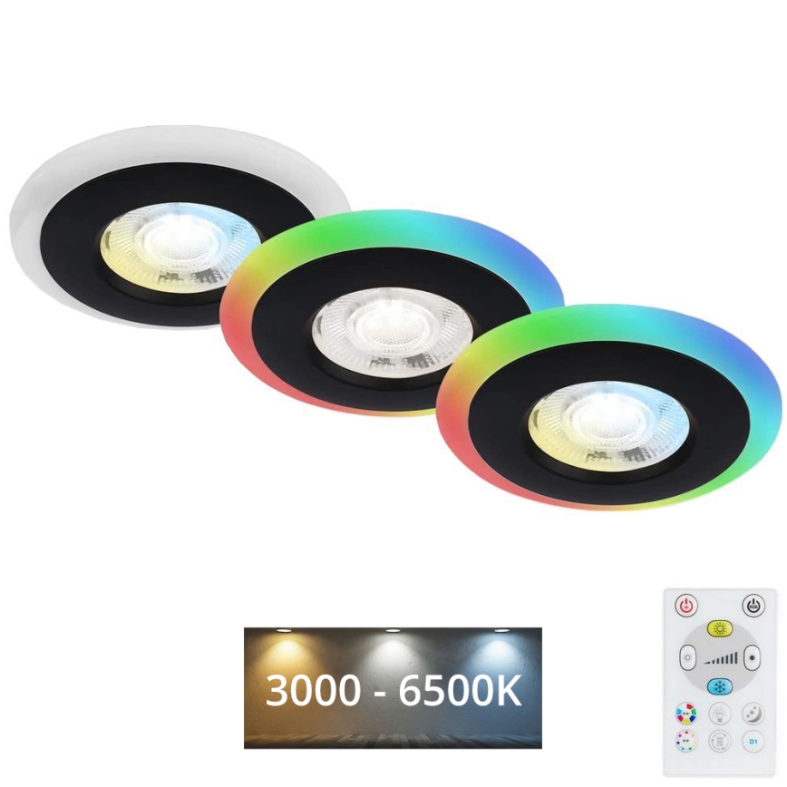 Briloner - SET 3x LED RGBW Dimmbare, abgehängte Badezimmer-Deckenleuchte LED/5W/230V 3000-6500K IP44 + Fernbedienung