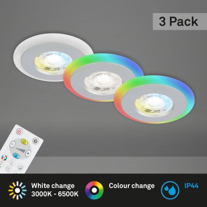 Briloner - SET 3x LED RGBW Dimmbare, abgehängte Badezimmer-Deckenleuchte LED/5W/230V 3000-6500K IP44 + Fernbedienung