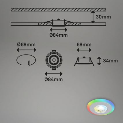 Briloner - SET 3x LED RGBW Dimmbare, abgehängte Badezimmer-Deckenleuchte LED/5W/230V 3000-6500K IP44 + Fernbedienung