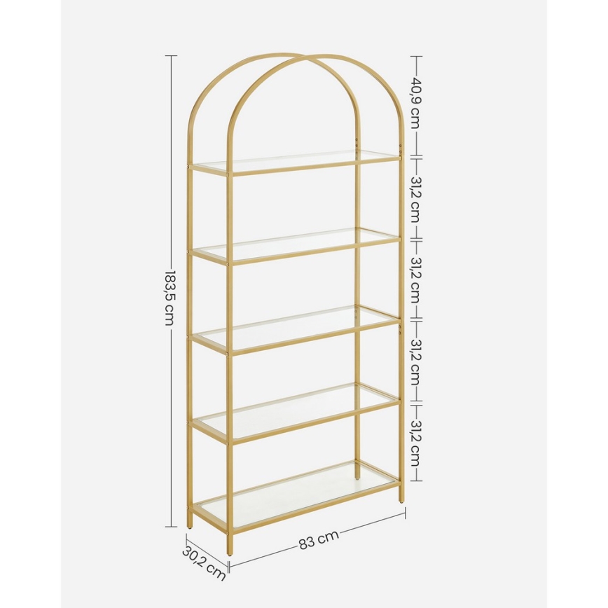 Bücherregal GLASY 83x184x30 cm, goldfarben