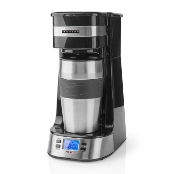 Butler - Ein-Tassen-Kaffeemaschine 0,4 l mit Timer und Reisebecher 750W/230V Edelstahl/schwarz