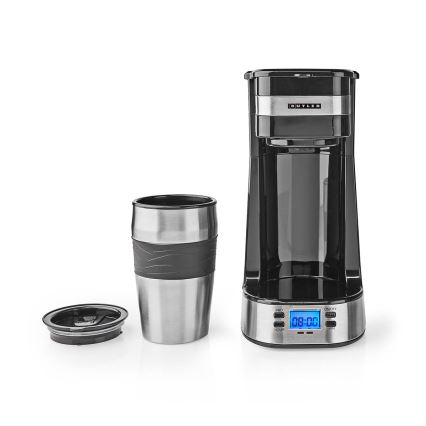 Butler - Ein-Tassen-Kaffeemaschine 0,4 l mit Timer und Reisebecher 750W/230V Edelstahl/schwarz
