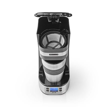 Butler - Ein-Tassen-Kaffeemaschine 0,4 l mit Timer und Reisebecher 750W/230V Edelstahl/schwarz