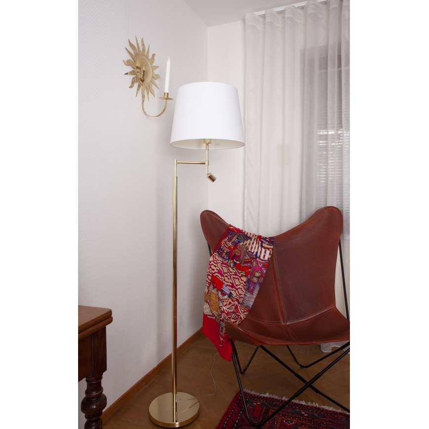 ByRydens - LED-Stehleuchte ORLANDO 1xE27/5W/230V + LED/3W weiß/golden d 36 cm
