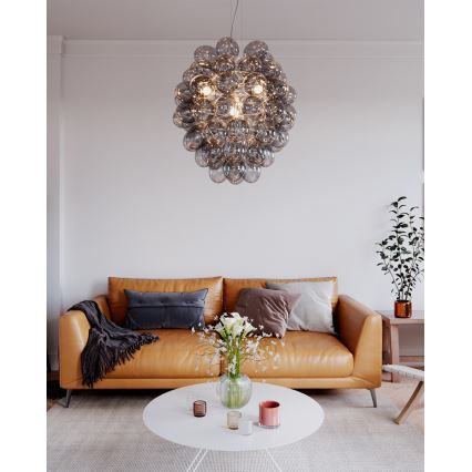 ByRydens - Pendelleuchte an Stahlseil DELUXE 4xE14/5W/230V grau/rauchfarben