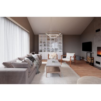 ByRydens – LED-Pendelleuchte TRIONE mit Seilaufhängung LED/45W/230V, beige, Ø 80 cm