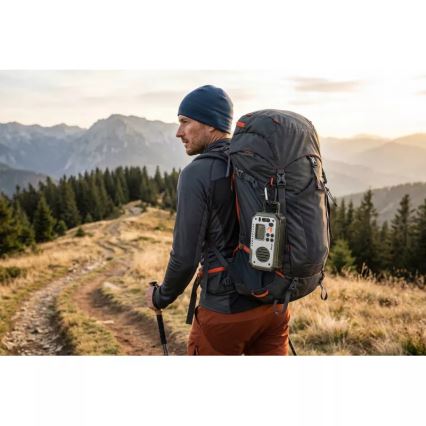 Camping-Radio mit Kurbel, Solarpanel und LED-Taschenlampe mit Powerbank-Funktion, 5 V / 3×AAA / 2000 mAh, IPX4, grün