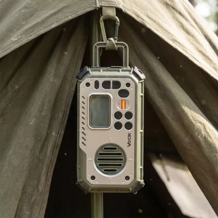 Camping-Radio mit Kurbel, Solarpanel und LED-Taschenlampe mit Powerbank-Funktion, 5 V / 3×AAA / 2000 mAh, IPX4, grün