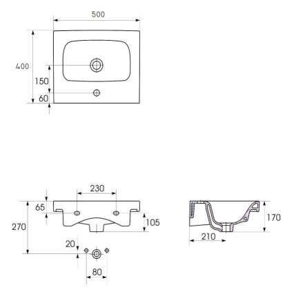 Cersanit K116-009 - Aufsatz-/Wandwaschbecken MODUO 40x50 cm Keramik/Hochglanzweiß