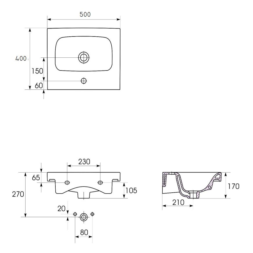 Cersanit K116-009 - Aufsatz-/Wandwaschbecken MODUO 40x50 cm Keramik/Hochglanzweiß