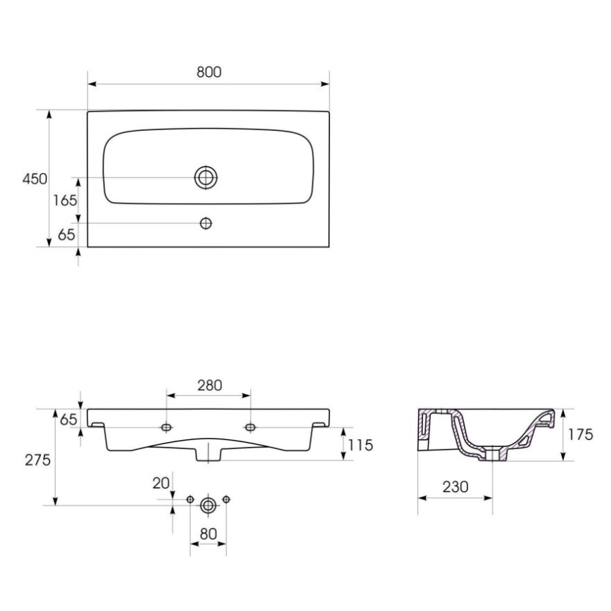 Cersanit K116-013 - Unterbauwaschbecken MODUO 45x80 cm Keramik/glänzendes Weiß