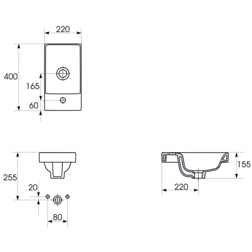 Cersanit K116-016 - Einbauwaschbecken MODUO 22 x 40 cm Keramik / glänzend weiß