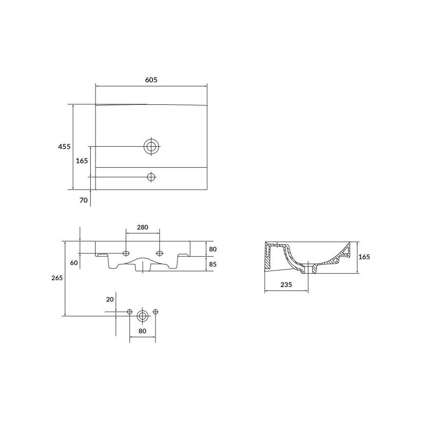 Cersanit K120-009 - Einbauwaschbecken LARGA 45,5x60,5 cm Keramik/hochglanzweiß