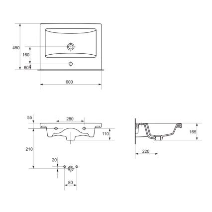 Cersanit K32-003-BOX - Einbauwaschbecken COMO 45x60 cm Keramik/glänzendes Weiß