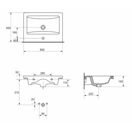 Cersanit K32-003-ECO - Waschbecken für Aufsatz/wandhängend COMO 45x60 cm Keramik/glänzend weiß
