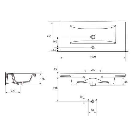 Cersanit K32-016-EX1 - Einbauwaschbecken COMO 45 x 100 cm, Keramik, Hochglanzweiß