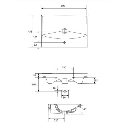 Cersanit K35-061 - Einbauwaschbecken CITY 45,5x80,5 cm Keramik/glänzend weiß