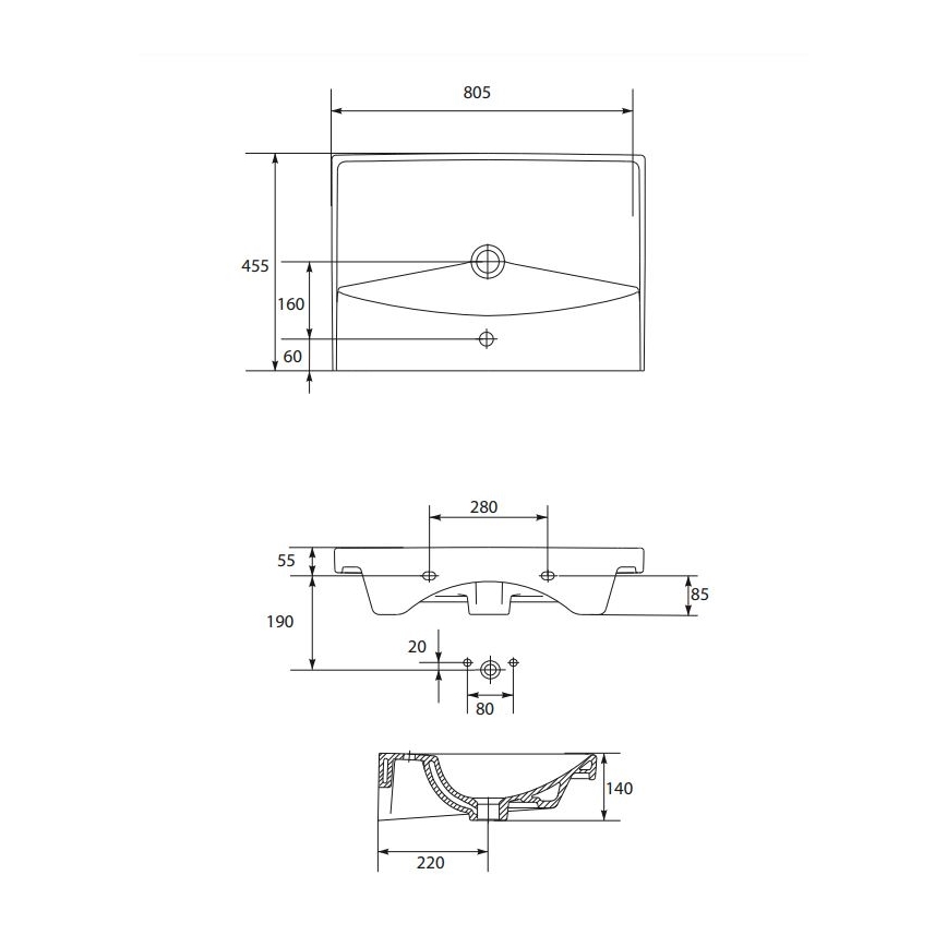 Cersanit K35-061 - Einbauwaschbecken CITY 45,5x80,5 cm Keramik/glänzend weiß
