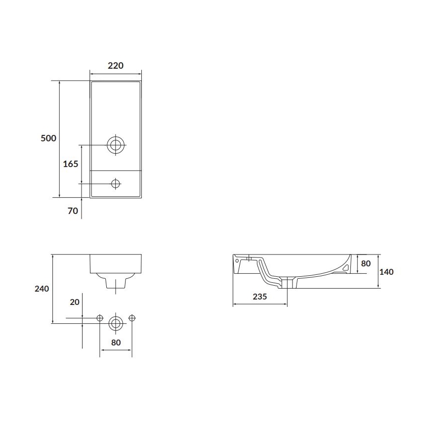 Cersanit K677-005 - Aufsatzwaschbecken LARGA 22x50 cm Keramik/glänzend weiß