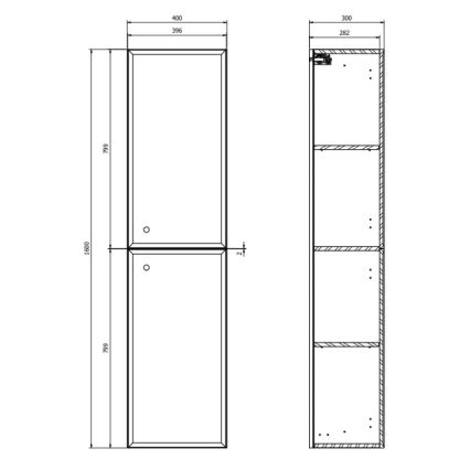 Cersanit S1021-012 - Hängender Badezimmerschrank MILLE 40x160x30 cm mintgrün