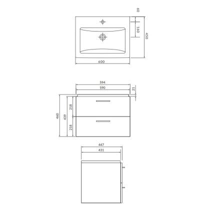 Cersanit S801-148-DSM - Hängeschrank mit Waschbecken LARA 60x45 cm Nussbaum