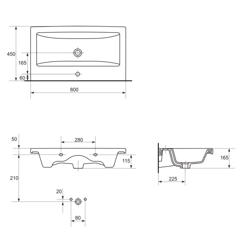 Cersanit S801-149-DSM - Hängender Waschtischunterschrank mit Waschbecken LARA 80x46x45 cm weiß