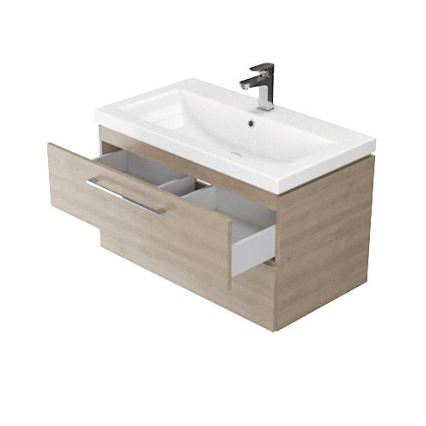 Cersanit S801-154-DSM - Wandhängender Badezimmerschrank mit Waschbecken LARA 80x46x45 cm Nussbaum