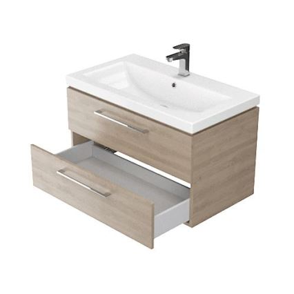 Cersanit S801-154-DSM - Wandhängender Badezimmerschrank mit Waschbecken LARA 80x46x45 cm Nussbaum