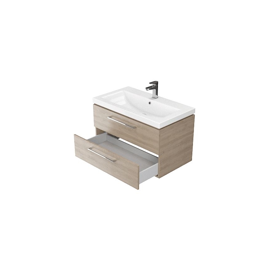 Cersanit S801-154-DSM - Wandhängender Badezimmerschrank mit Waschbecken LARA 80x46x45 cm Nussbaum