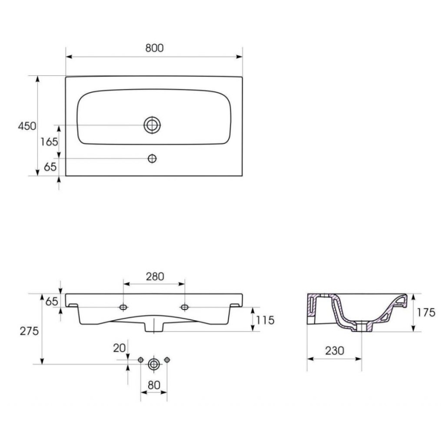 Cersanit S801-221-DSM - Hängender Badezimmerschrank mit Waschtisch MODUO 80x45 cm hochglänzend weiß