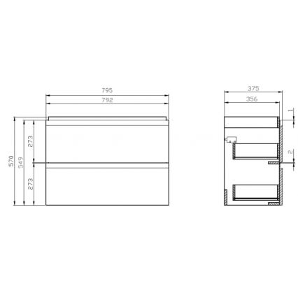 Cersanit S801-225-DSM - Wandhängender Badezimmerschrank mit Waschbecken MODUO SLIM 80x38 cm hochglänzend weiß
