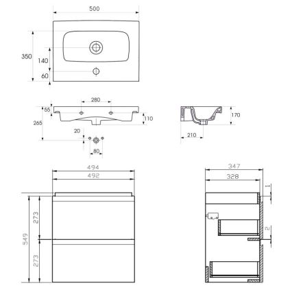 Cersanit S801-229-DSM - Hängender Unterschrank mit Waschtisch MODUO SLIM 50x62x35 cm hochglanzweiß