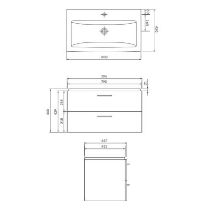 Cersanit S801-338-DSM - Hängender Badezimmerschrank LARA mit Waschbecken 80x46x45 cm weiß