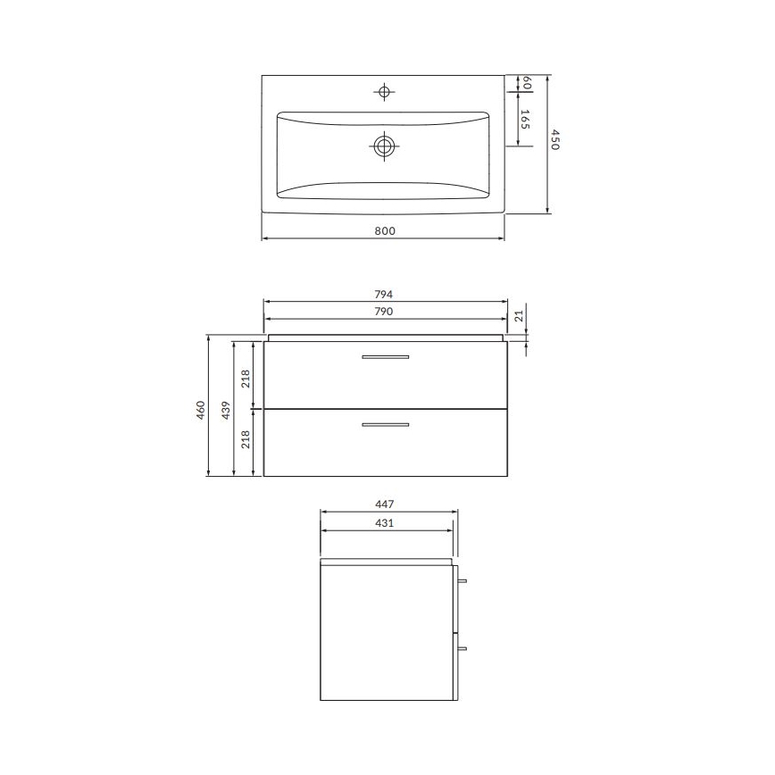 Cersanit S801-338-DSM - Hängender Badezimmerschrank LARA mit Waschbecken 80x46x45 cm weiß