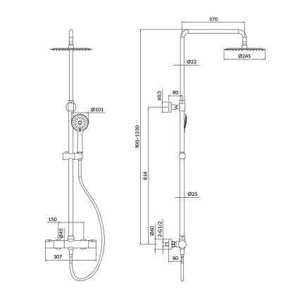 Cersanit S951-340 - Duschset mit thermostatischem Mischbatterie CITY glänzender Chrom