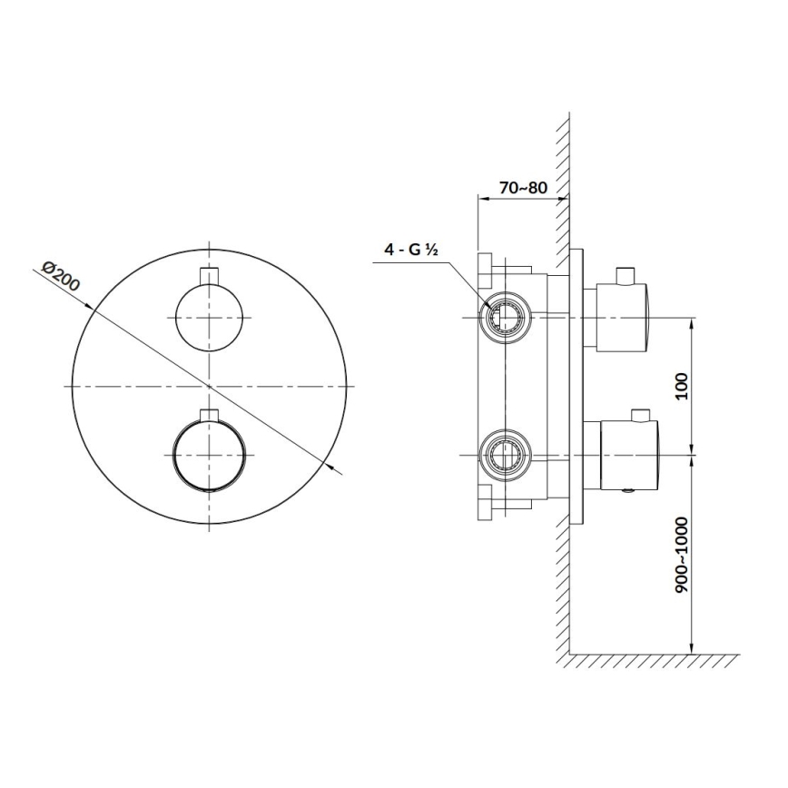 Cersanit S951-564 - Thermostatische Duscharmatur für Unterputzmontage ZEN glänzendes Chrom